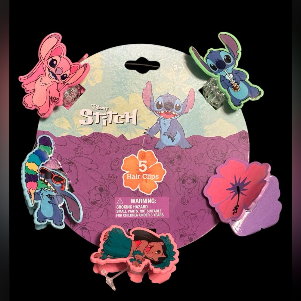 NWT•Disney Stitch Girl’s 5pc Hair Clips Set